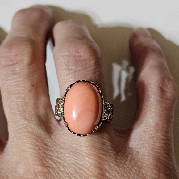 Vintage Michael Valitutti Coral & Ruby Accent Ring in Sterling & 18k Size 7.5! - Picture 6 of 10